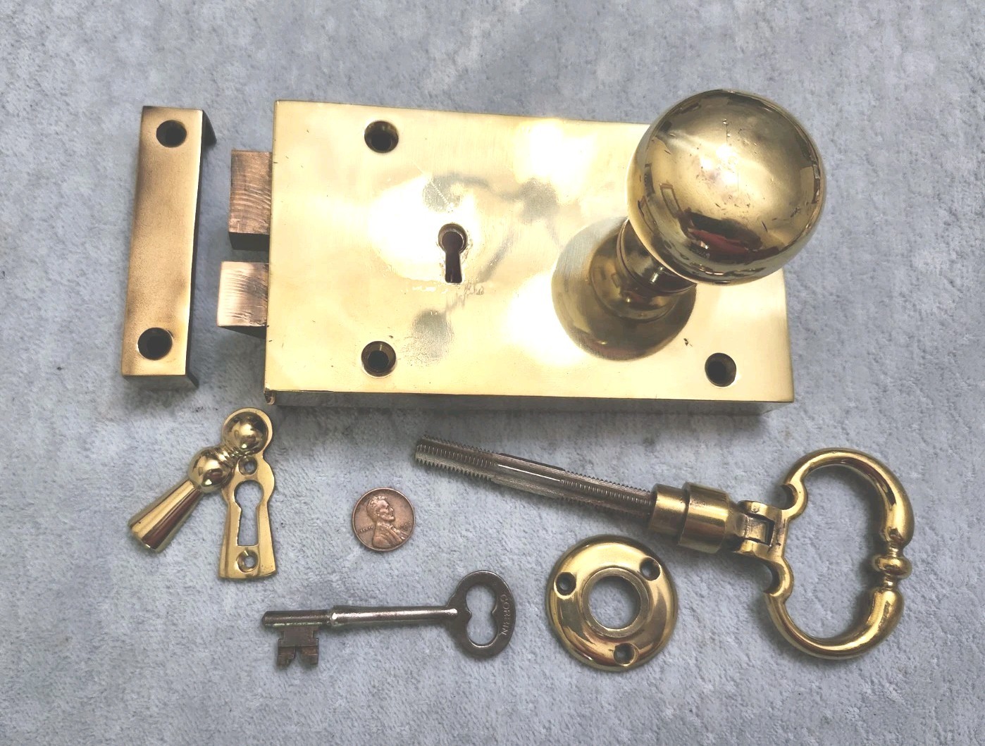 Yale Brass Rim Lock Colonial Revival Restored LH