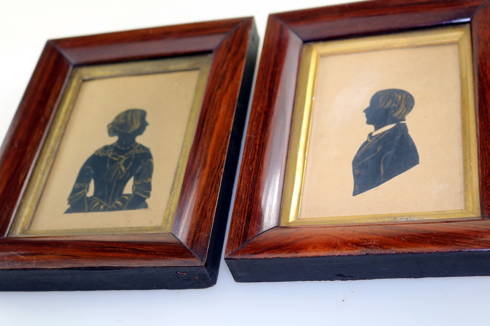 Antique painted, bronzed & scissor-cut Silhouette Portrait Miniature C.19thC
