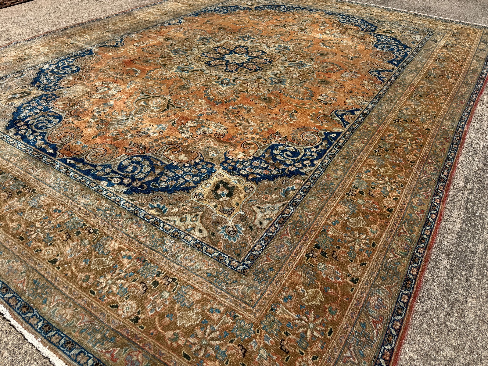 VINTAGE ORIENTAL RUG 10×13 handmade old ANTIQUE rust blue orange handwoven 9×12