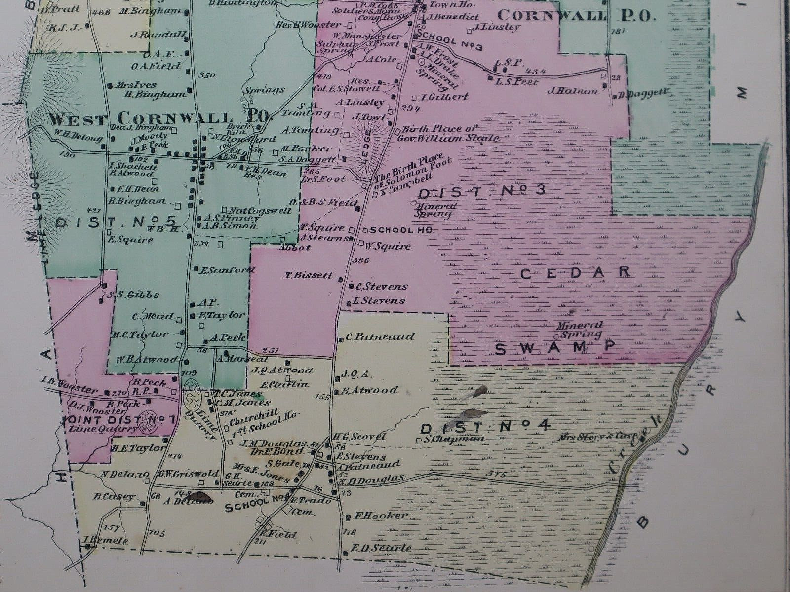1871 Plat Map ~ CORNWALL Township, ADDISON Co., VERMONT ~ Free S&H