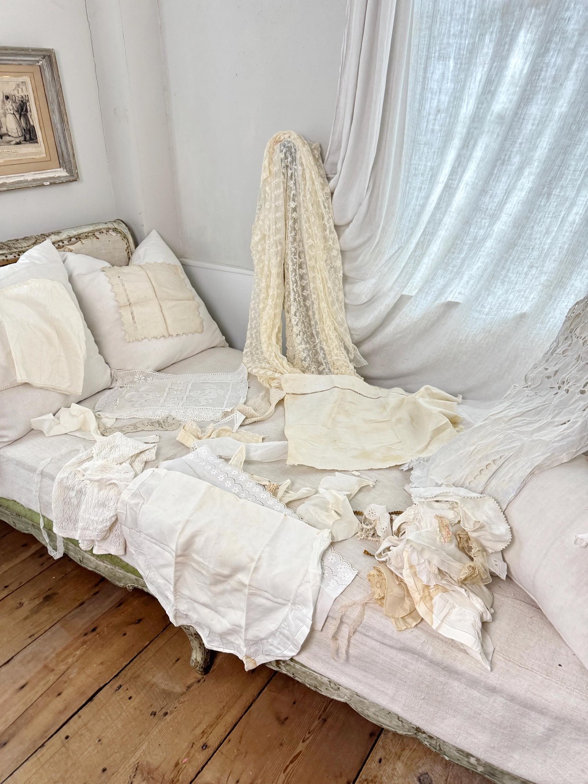 25-30 LOT antique vintage French textiles embroidery clothing fabric material c