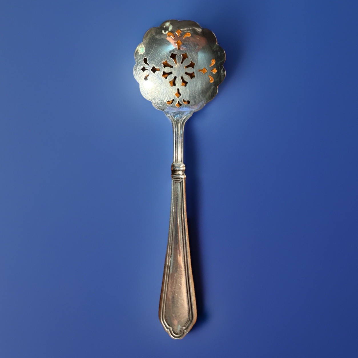 G H French Company Sterling Handle Slotted Berry Spoon 6 Inch Vintage (M)