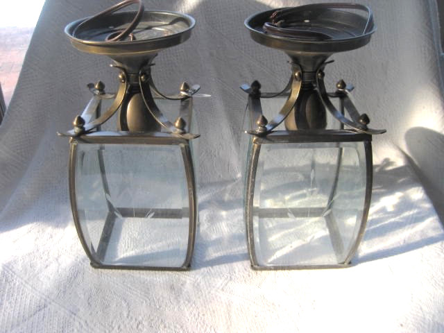 Vintage Matching Sconces Etched Clear Glass Metal frame 9.5” Tall Set of 2
