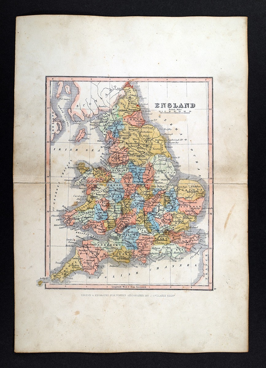 1848 Gellatly Map England Wales London Liverpool Lands End Canterbury UK