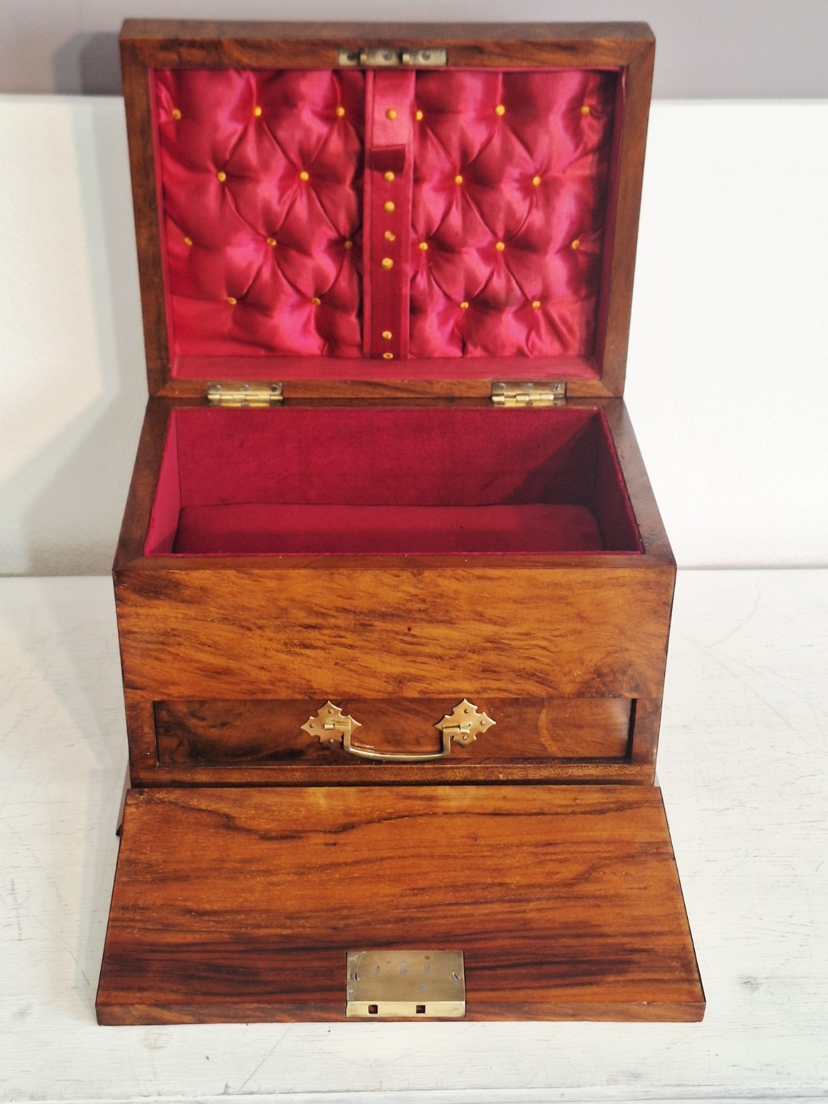 Walnut Jewellery Box With Brass Handle ,key ,circa 1870’s