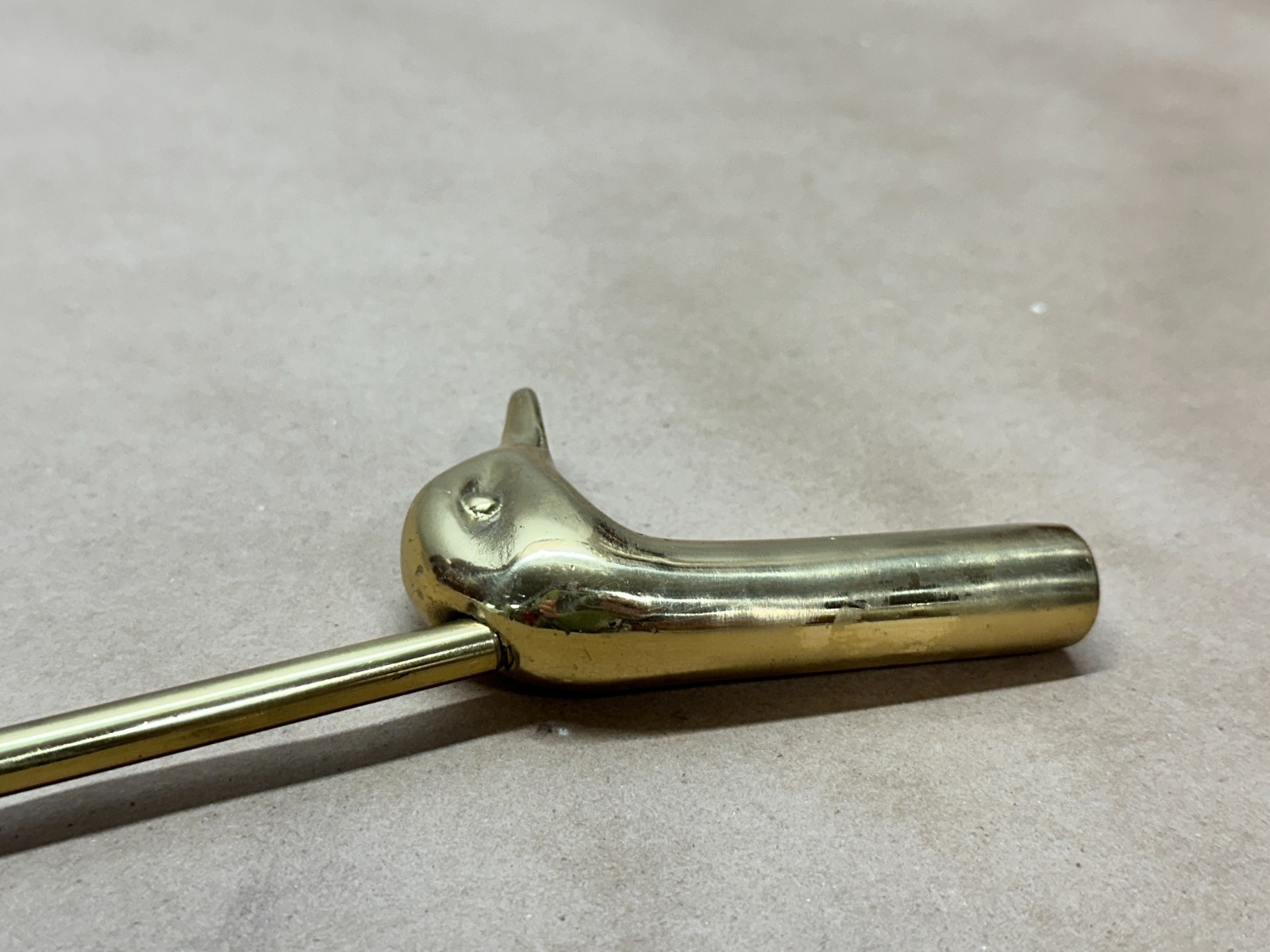 Vintage Solid Brass Damper Hook Fireplace Flue Pull Duck Head 13″