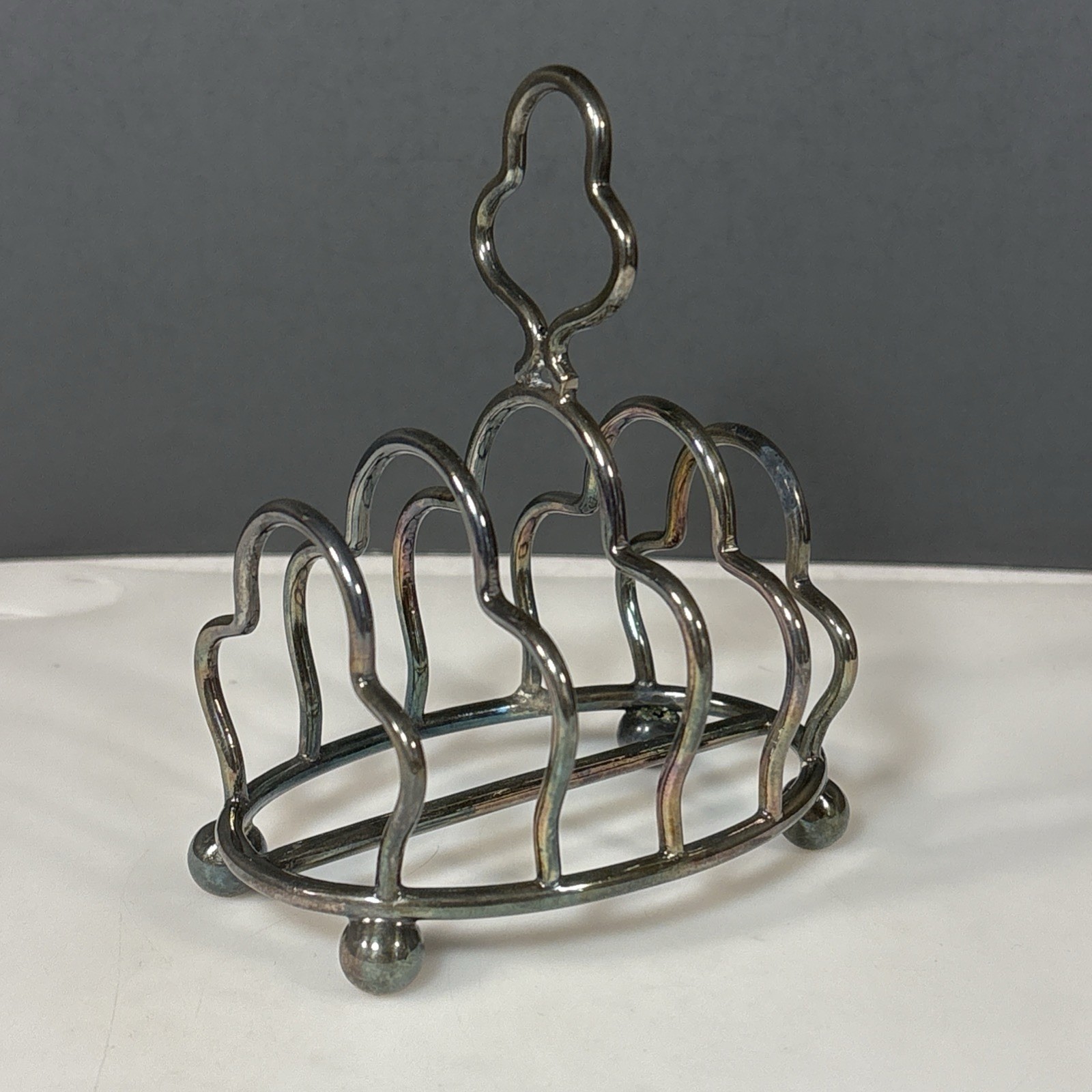Vintage Silver Plate Toast Rack 4 Slot Wire Letter Sorter Ball Feet – REPAIRED
