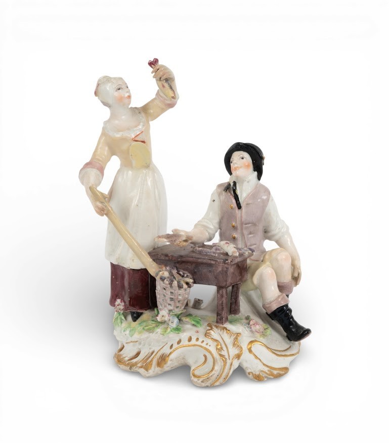 Chelsea figure group of the fish seller and his wife, c.1756-57