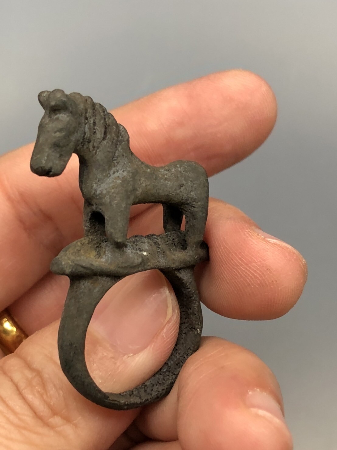 Antique Bronze Ring Horse Near eastern Unique Amulet 7.5-US size Rare!#S297