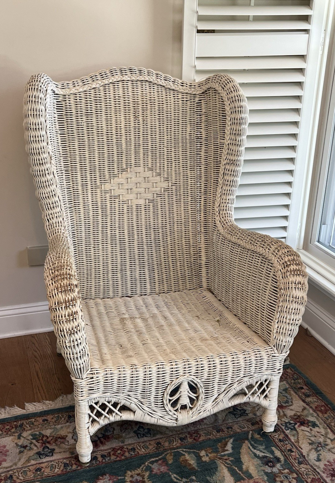 Wingback Wicker Rattan Arm Chair Vintage Victorian Shabby