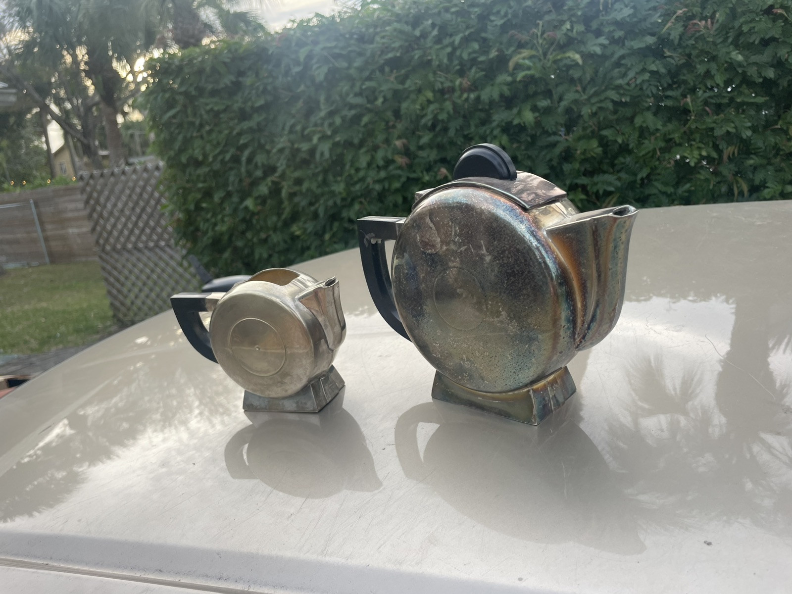 Christian Fjerdingstad, French Art Deco Silverplate Teapot and Creamer