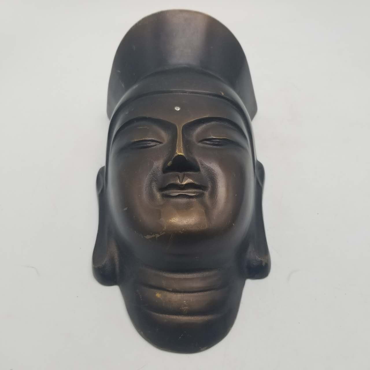 Vintage Japanese Iron Head of Kannon Guan Yin with Hanging Cord