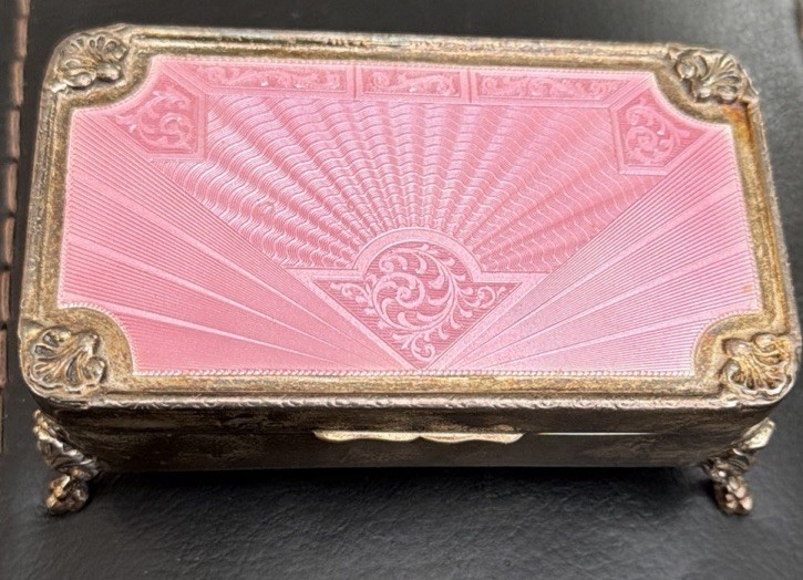 Antique Sterling Silver Guilloche Enamel Jewelry/trinket Box Birmingham Art Deco