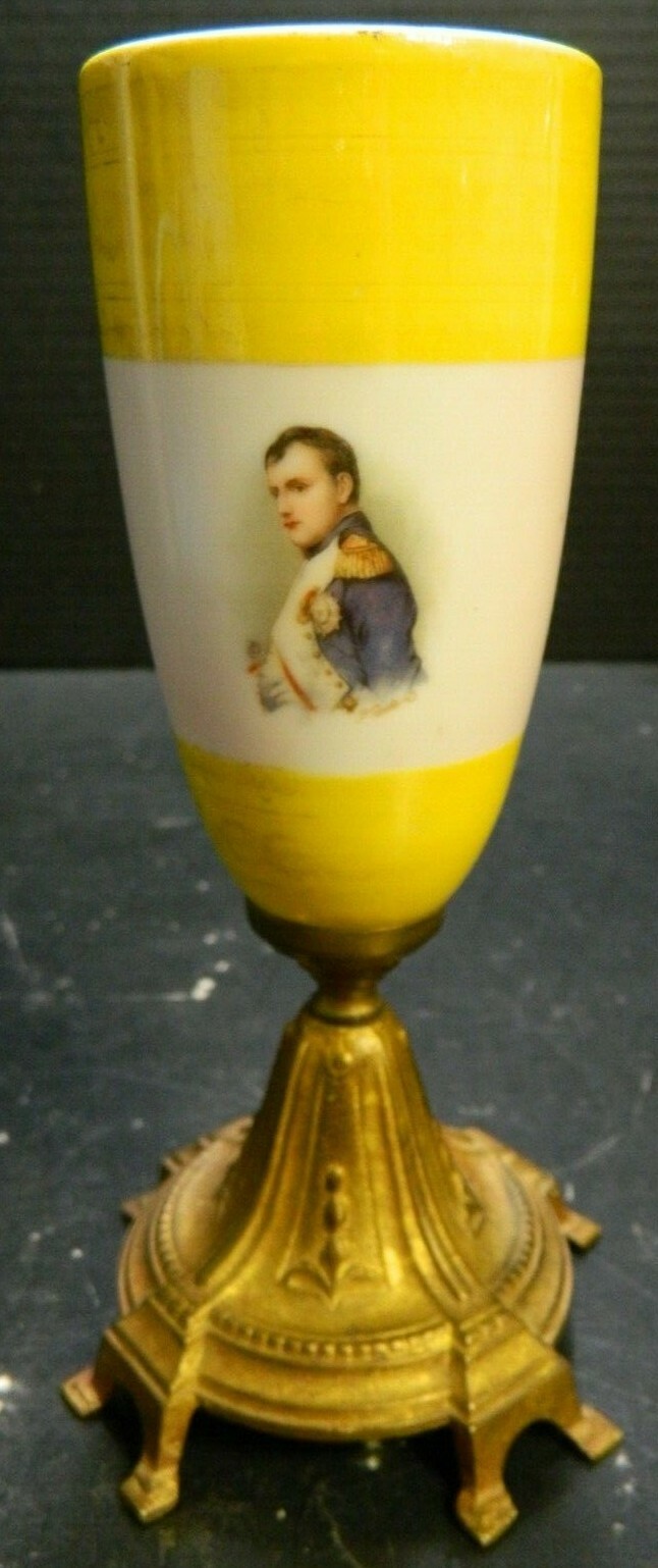 Antique Porcelain Napoleonic Vase Mounted On Ormulu Metal Base 7.13″x3.63″ V.G.