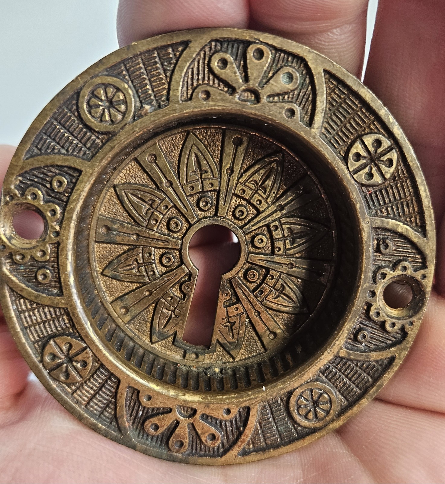 1 Antique Pocket Door Pull Plate Mallory Wheeler 1882 Victorian Bronze Brass