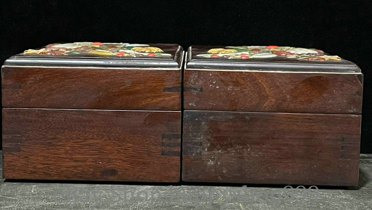 8.7″ Old Tibetan Rosewood Inlaid shells flowers fruits Jewelry Box Pair