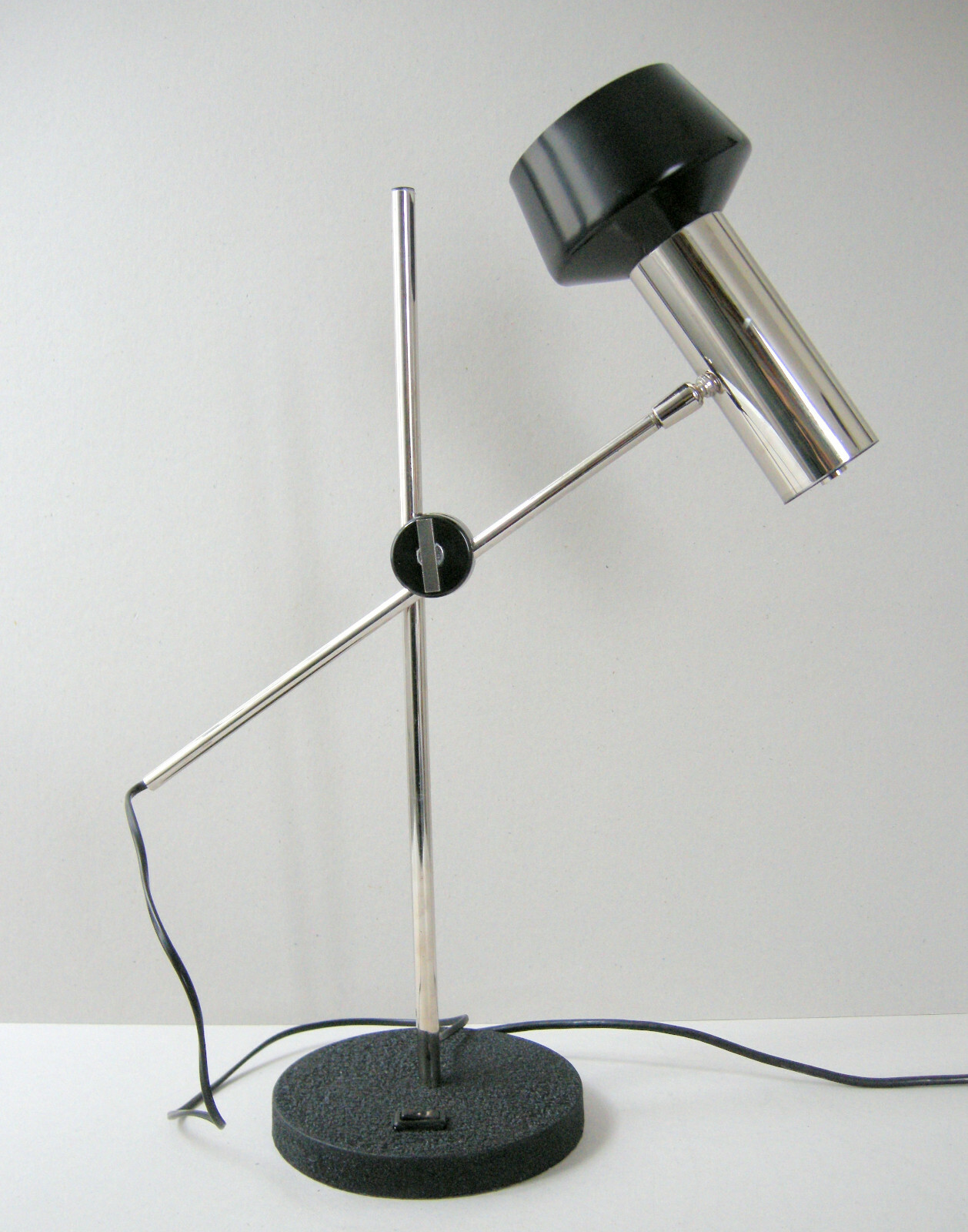 Vintage Table Lamp 1960 Adjustable Chrome Black Metal 60S Retro 60’S