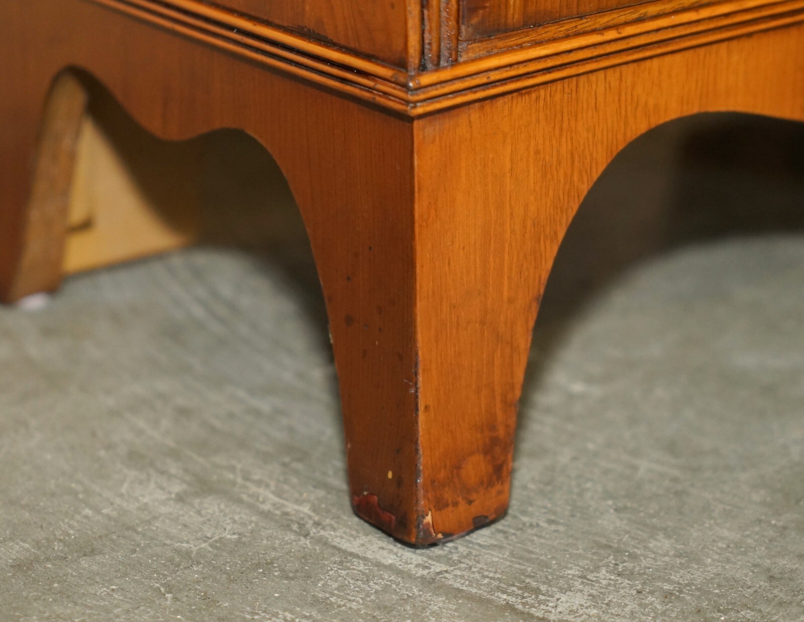PAIR OF VINTAGE ENGLISH FLAMED MAHOGANY WATERFALL BOOKCASES WITH CUPBOARD BASES
