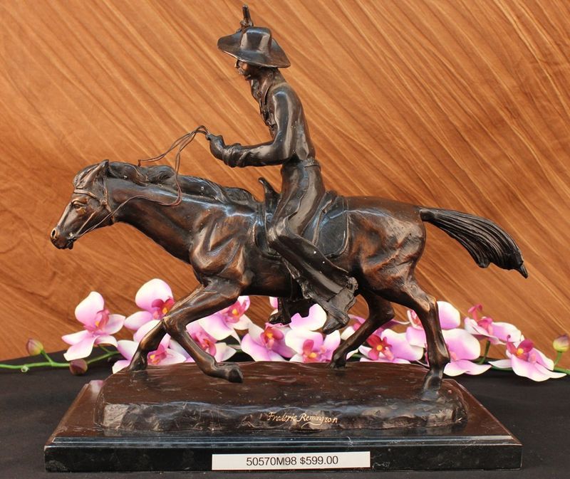 Bronco Buster Remington Western Cowboy Horse Rodeo Rider Bronze Marble Statue