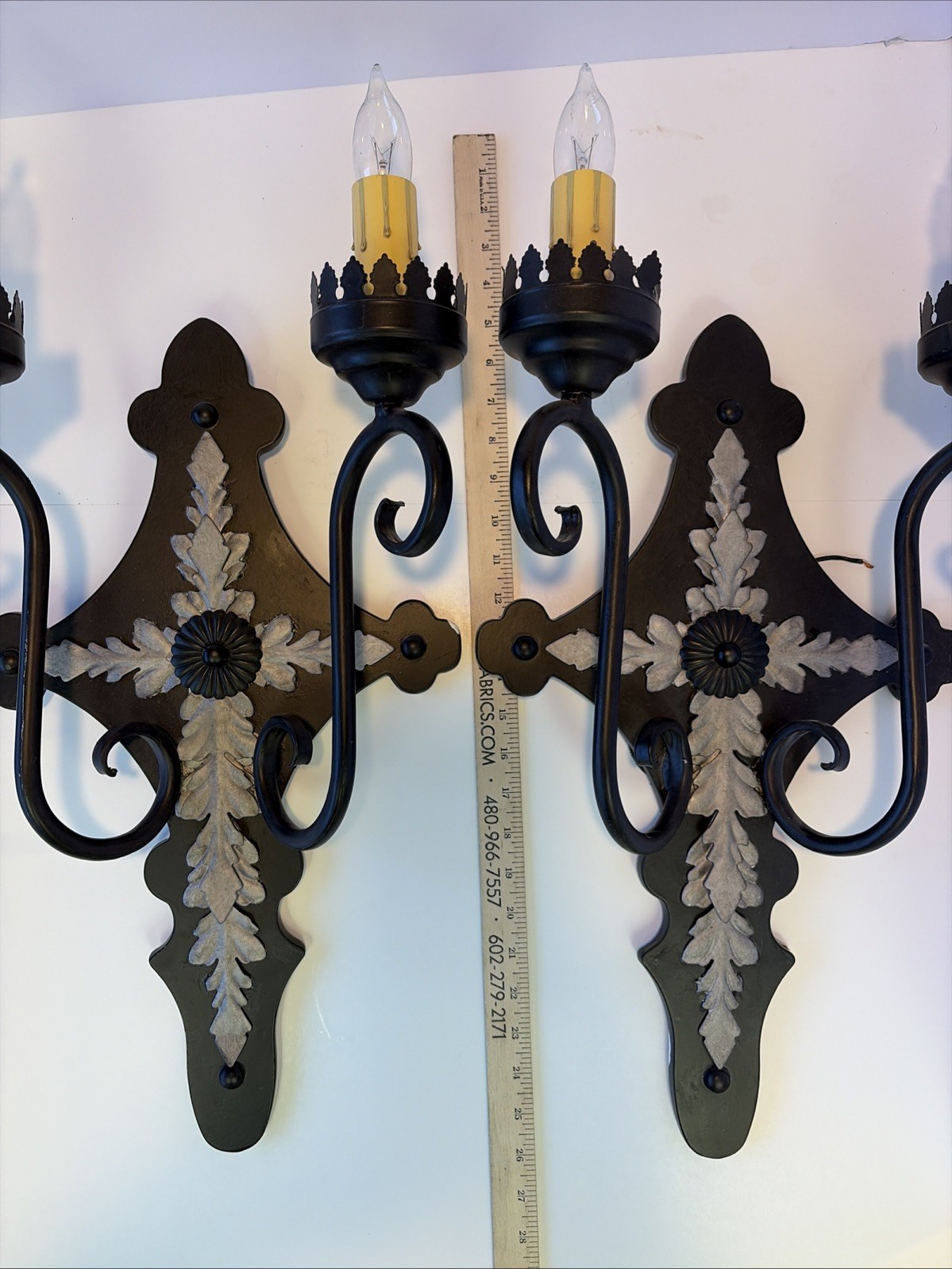 Pair Steven Handelman Studio CA Hand Wrought Iron Gothic Spanish Revival 23 In