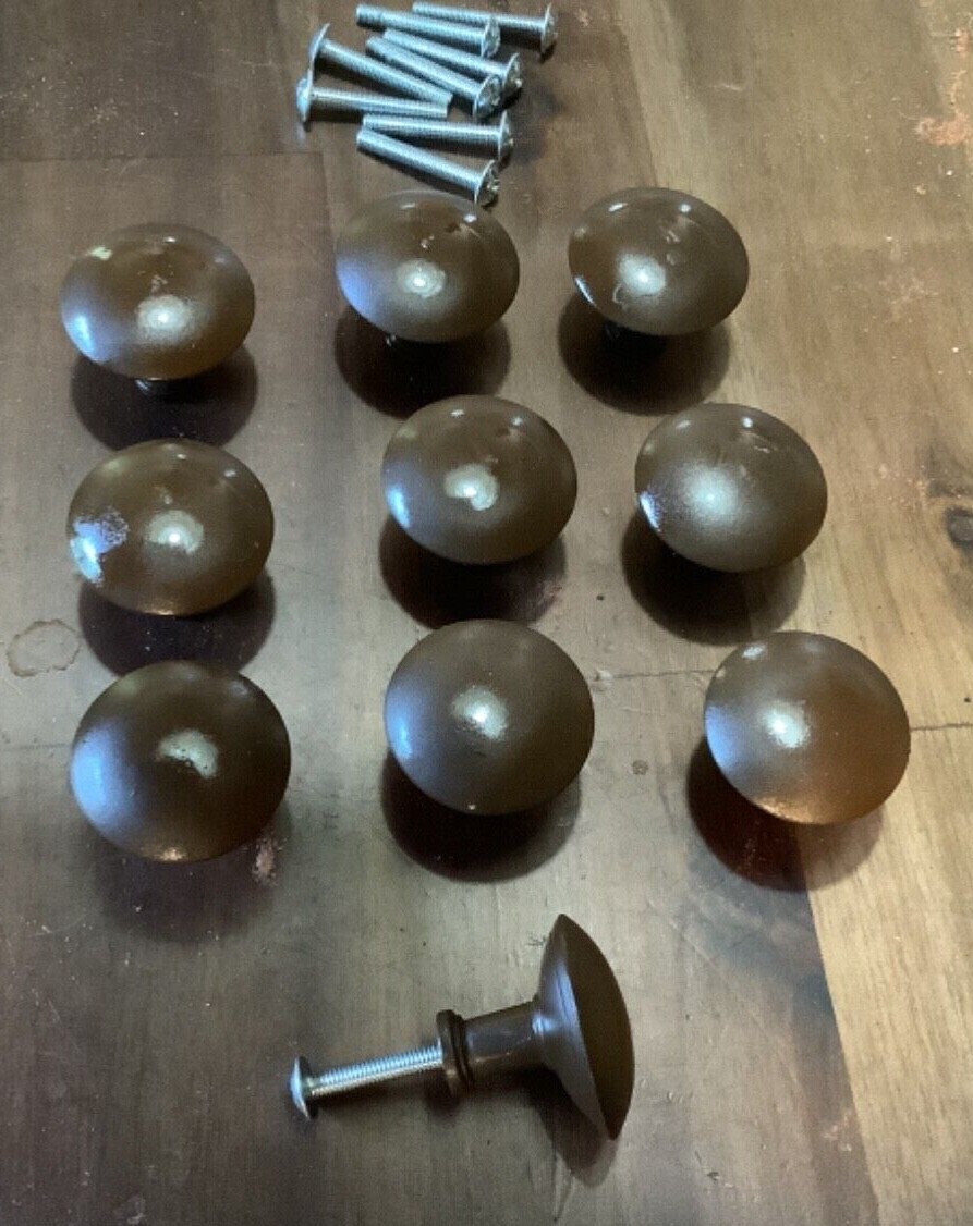 10 Ten Single Screw Mount Knobs Draw Pulls Handles Brown 1.5” Heavy Metal Set