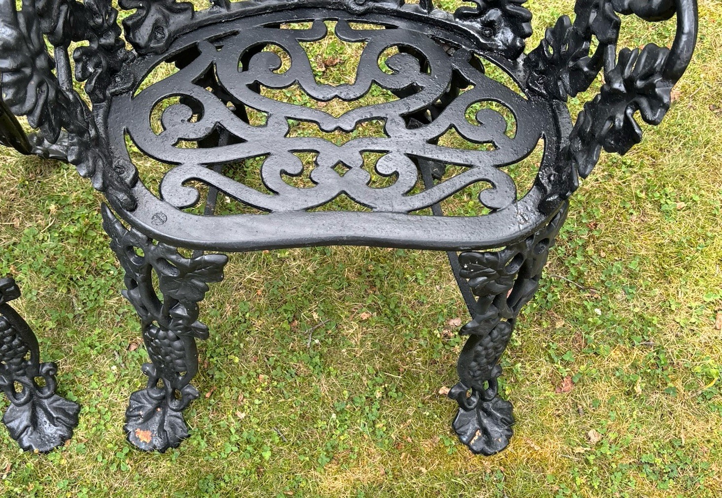 Antique Victorian Grape & Leaf Vine Cast Iron Patio Garden Arm Chair Seat