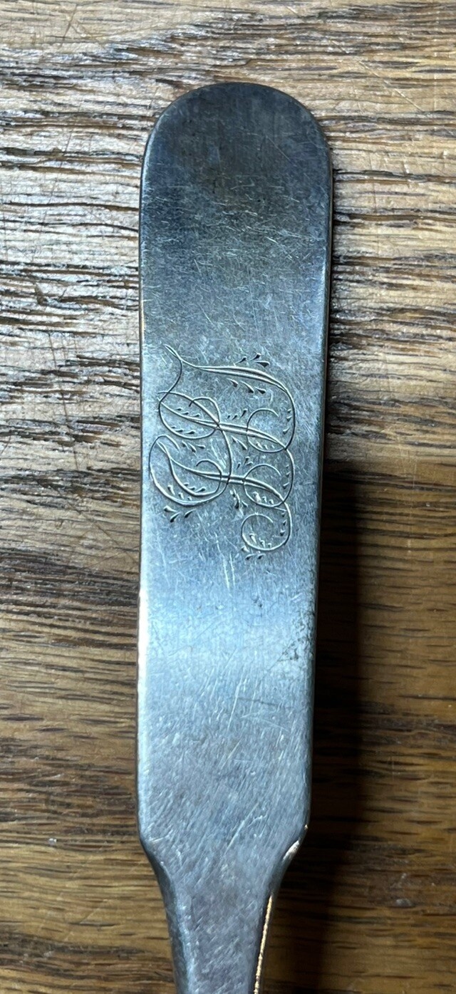 American Coin Silver Serving Spoon John Allen Shaw Newport RI c 1802-1819 Mono