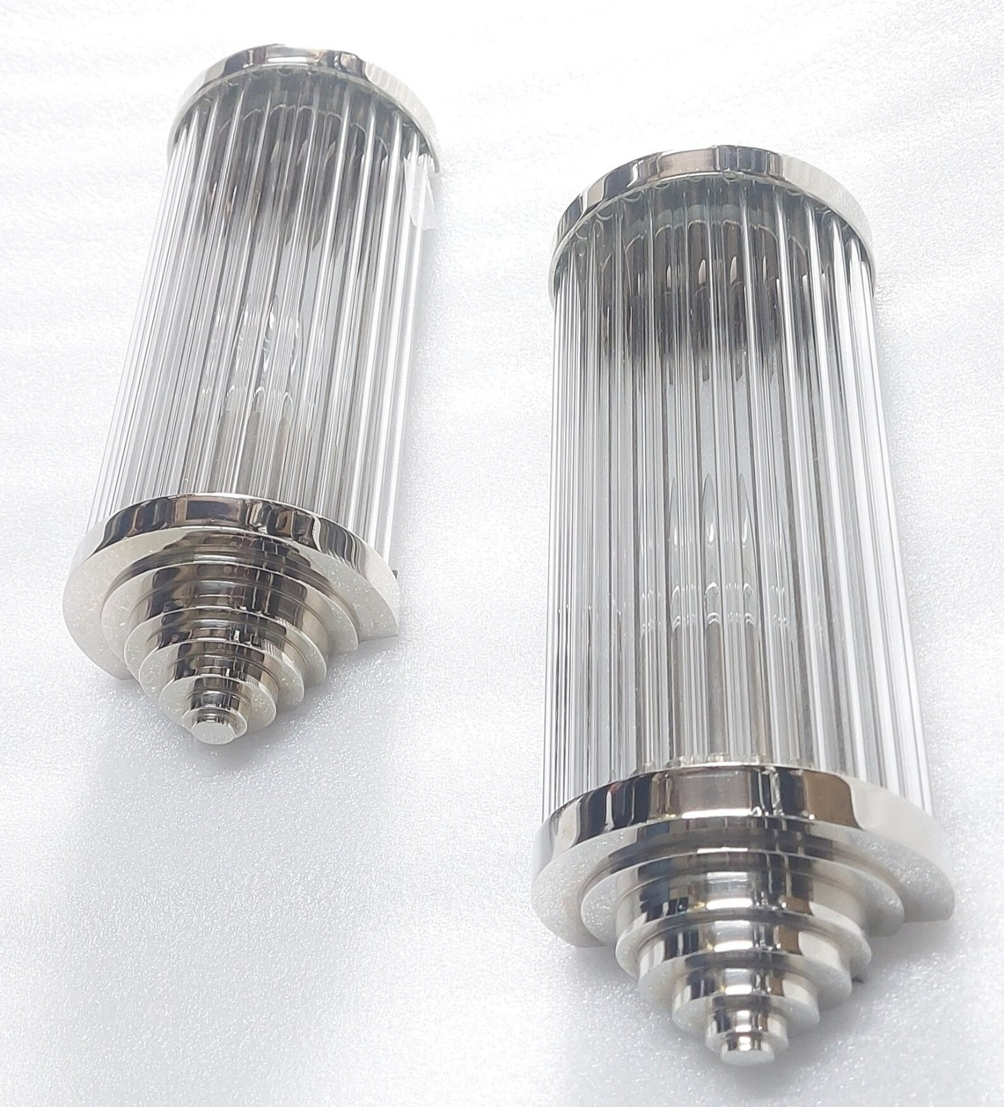 Pair Skyscraper Art Deco Vintage Wall Sconces Nickel Brass Glass Rod Ship Light