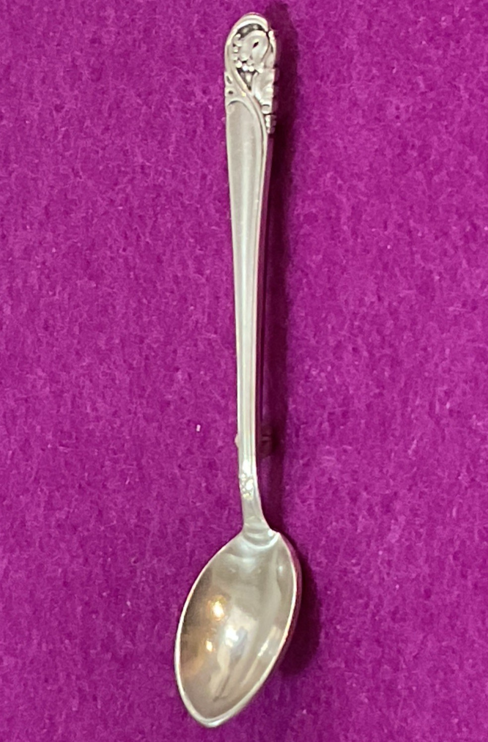 Sterling Salt Spoon Flower Brooch Pin 2 5/8″ No Monogram 4 Grams