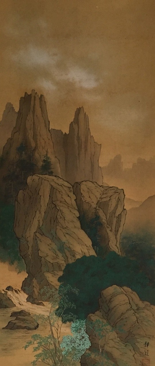 M1258 Japanese Vintage Hanging Scroll KAKEJIKU Art Landscape Hand Paint Silk