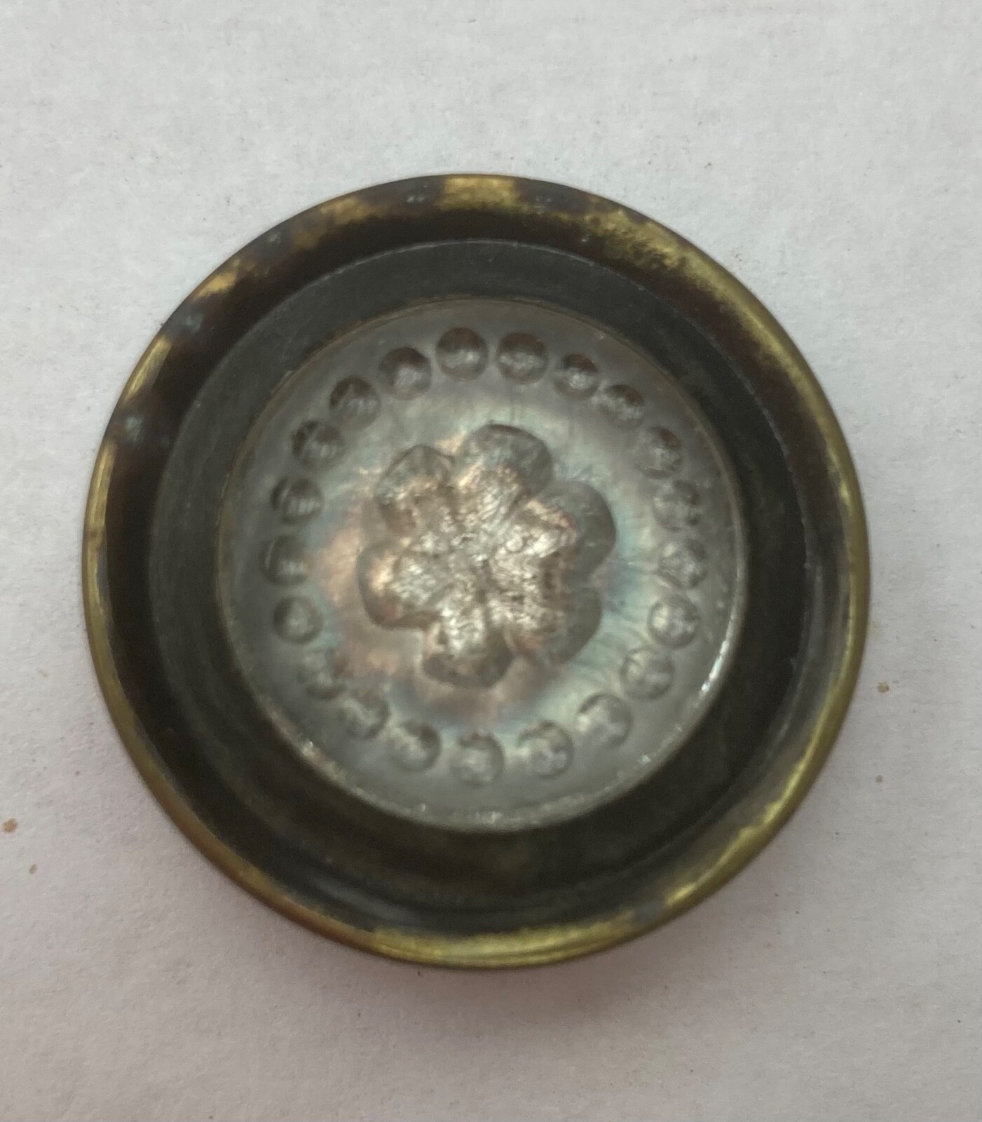 Antique Victorian Brass Button Crystal Glass Center Border with Metal Back