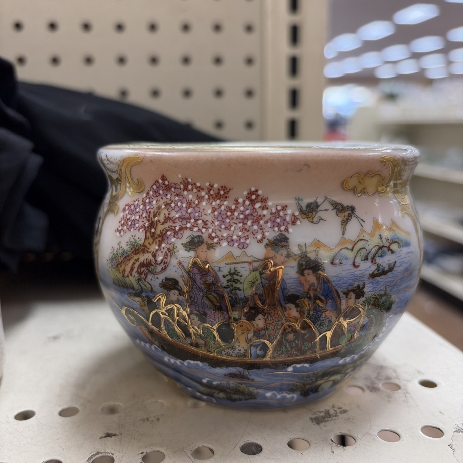 Vintage GOLDEN LIMOGES Satsuma Pot/Vase Gold Gilt-Geisha Women On Boat In Water