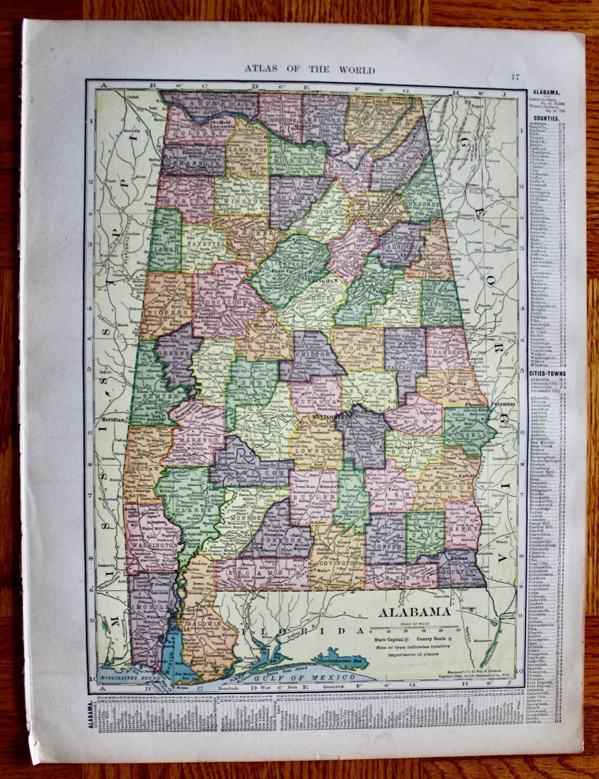OLD ANTIQUE 1908 KENTUCKY & TENNESSEE / MISS & AL MAP CHROMOLITHOGRAPH PRINT