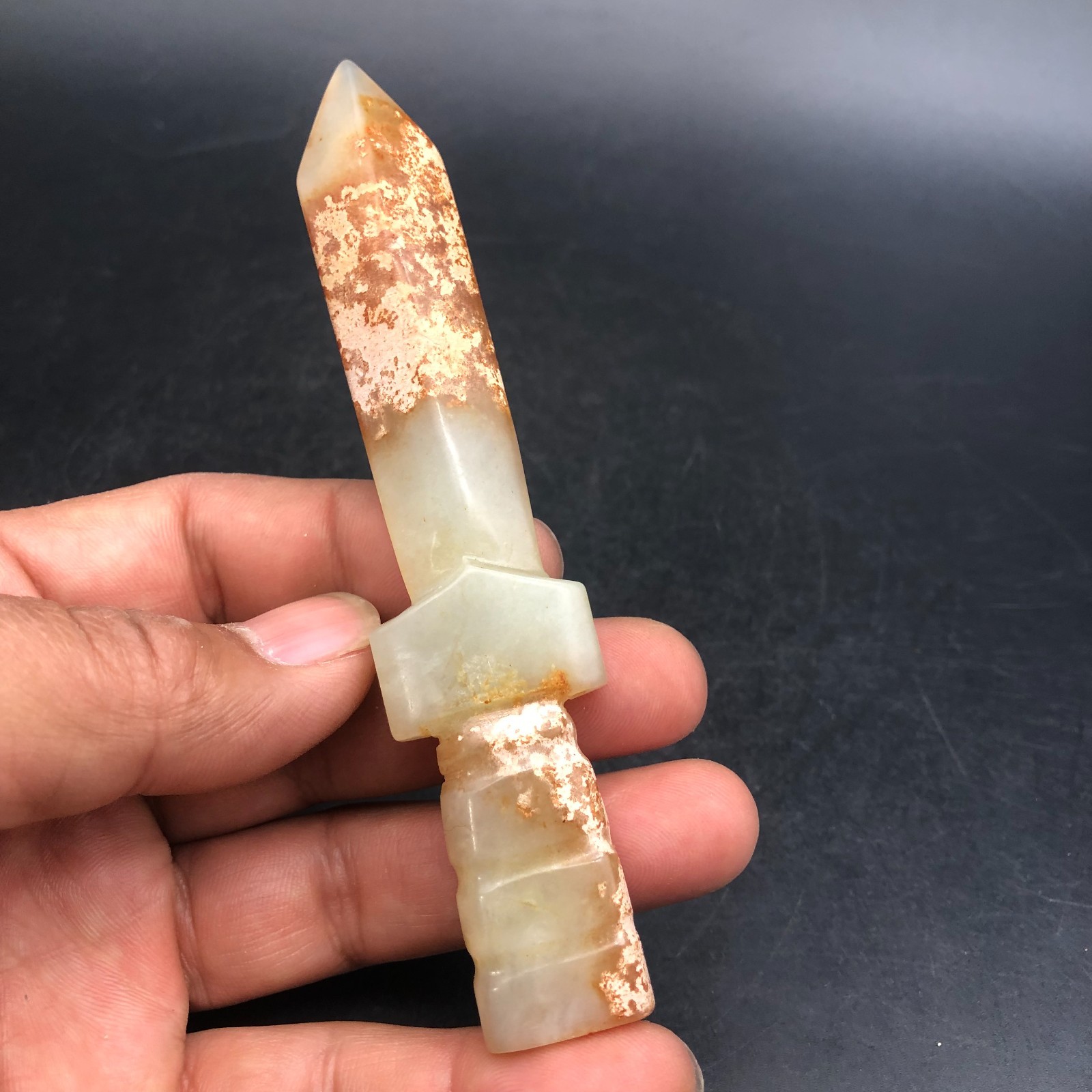 Old China HongShan Culture Jade Hand-Carved FengShui Knife Amulet Pendant,#299