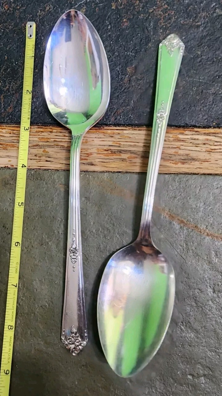 SET OF 2 MID CENTURY VTG 1948 SWEET BRIAR SILVERPLATED TABLE SERVING SPOONS🍲🥄