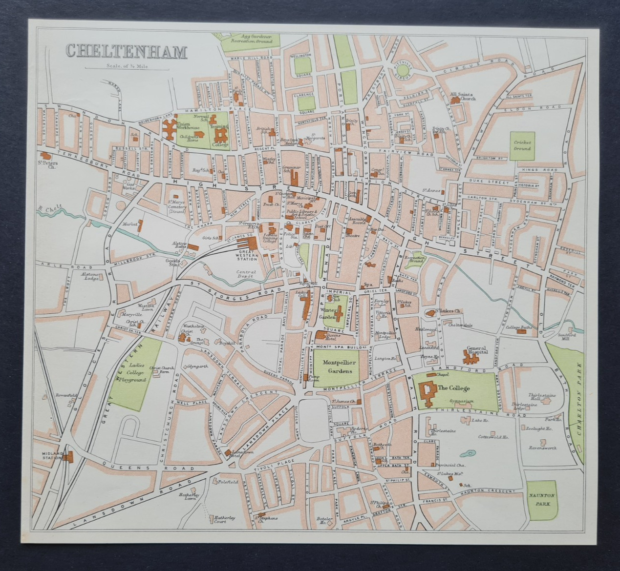 Antique 1898 map – Plan of Cheltenham – Bartholomew
