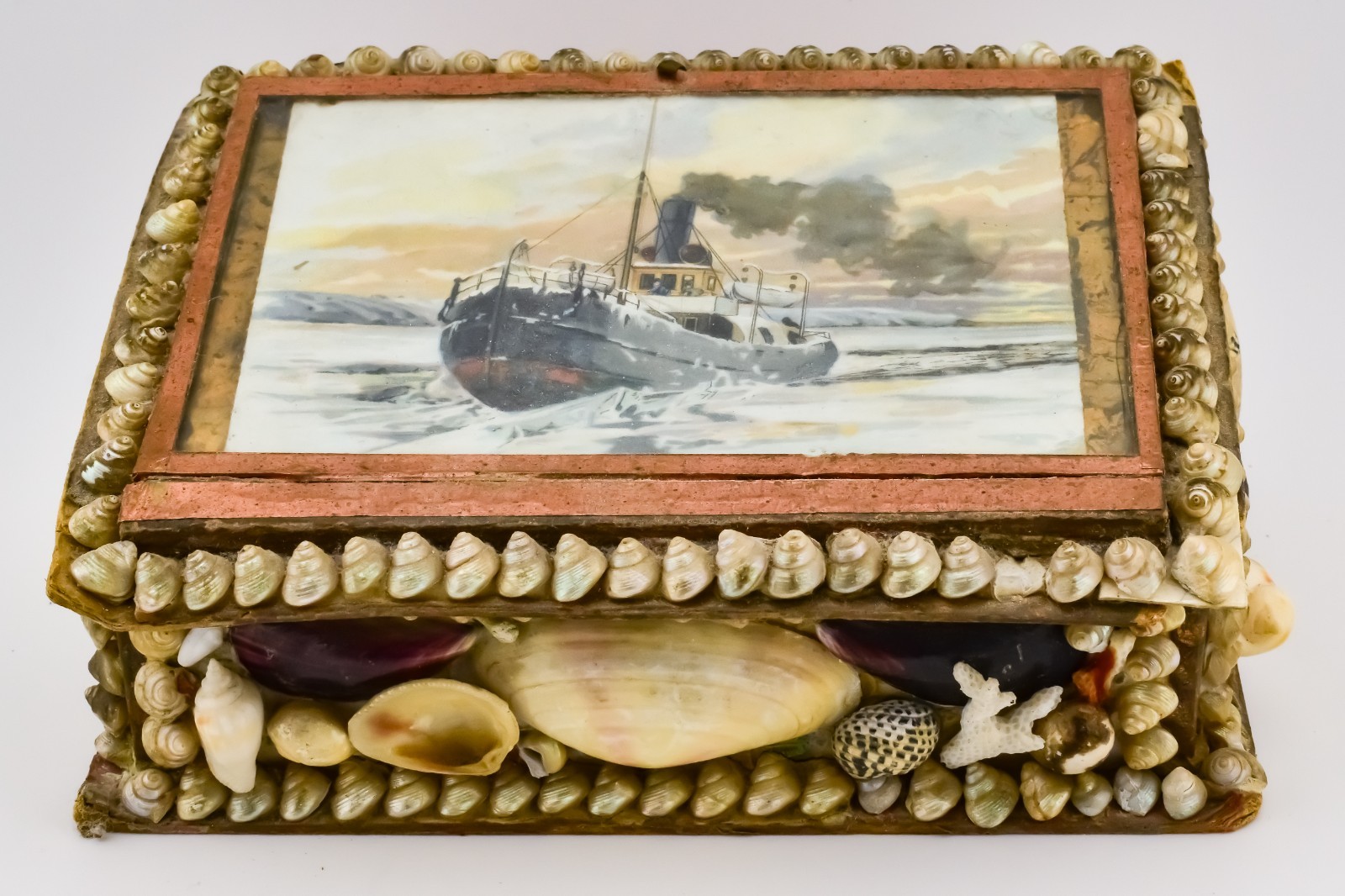 Victorian Shellwork Portrait Jewelry Coffin Box Reliquary Sailor’s Valentine