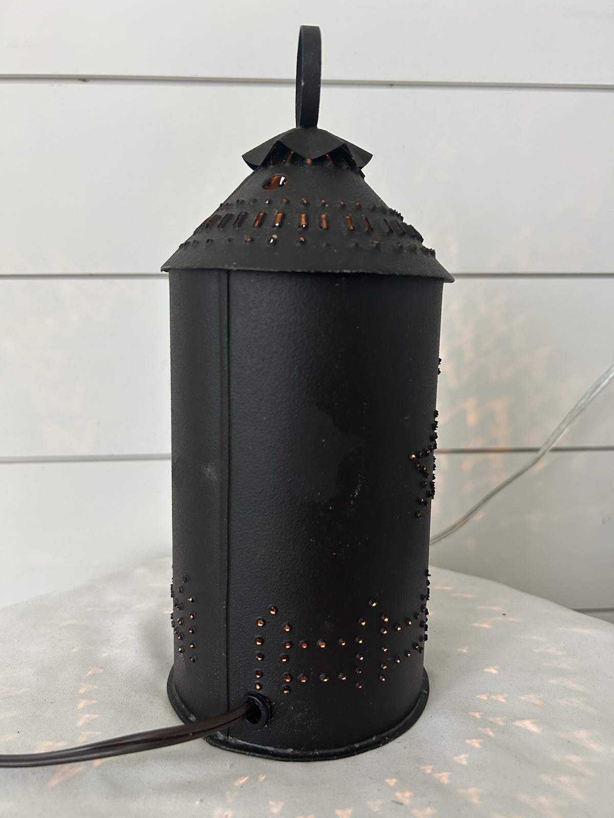 Primitive Punched Tin Electric Light/Lantern Stars Pumpkin 10” Rustic EUC ￼