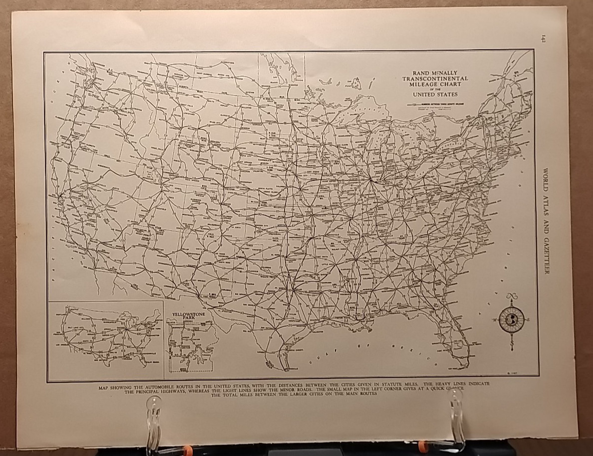 1940 Vintage Us Mileage Map Antique Old from Collier’s World Atlas & Gazetteer
