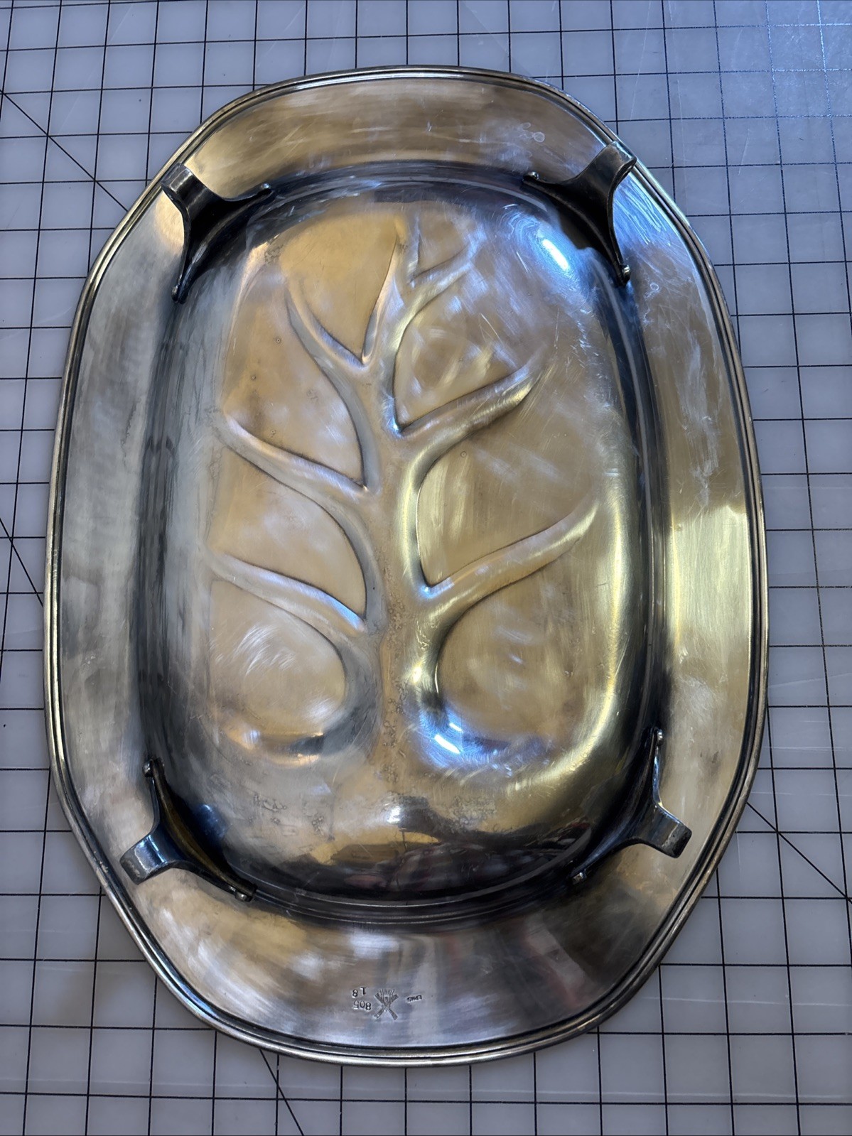 Vtg EPNS Windmill Meat Platter Serving Tray Silver Footed Juice Well 18×12.5”