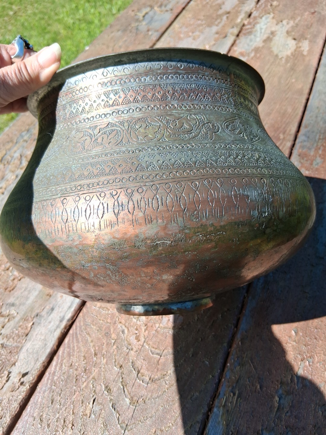 ANTIQUE LARGE MIDDLE EASTERN BRASS Copper POT PLANTER JARDINIERE