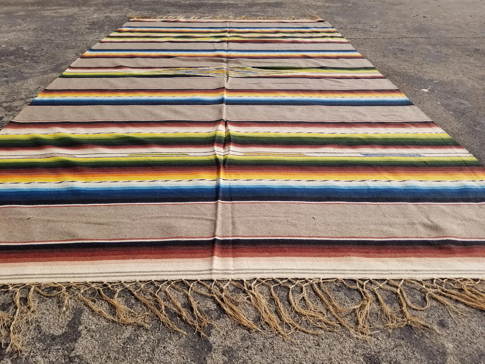 Vintage Handmade Mexican Saltillo Serape Wool Multicolor Kilim 7.0×4.1 ft