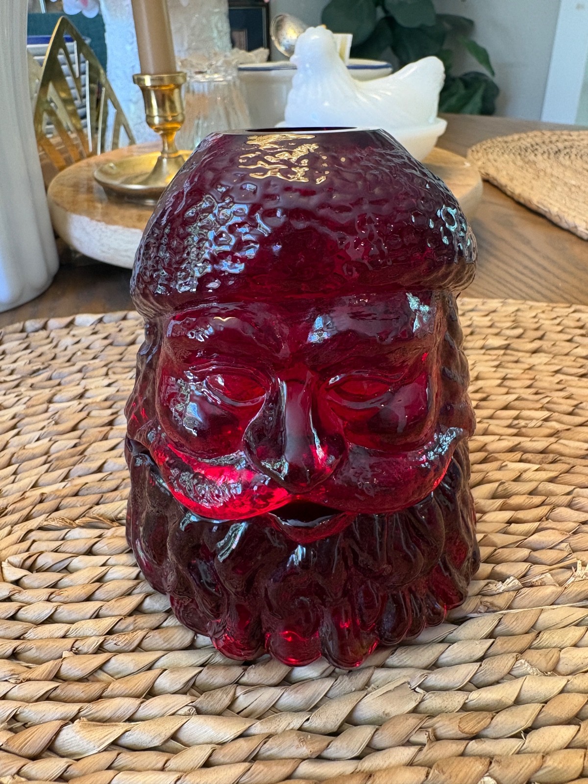 RARE Fenton Santa Fairy Lamp Ruby Red Amberina Christmas Vintage