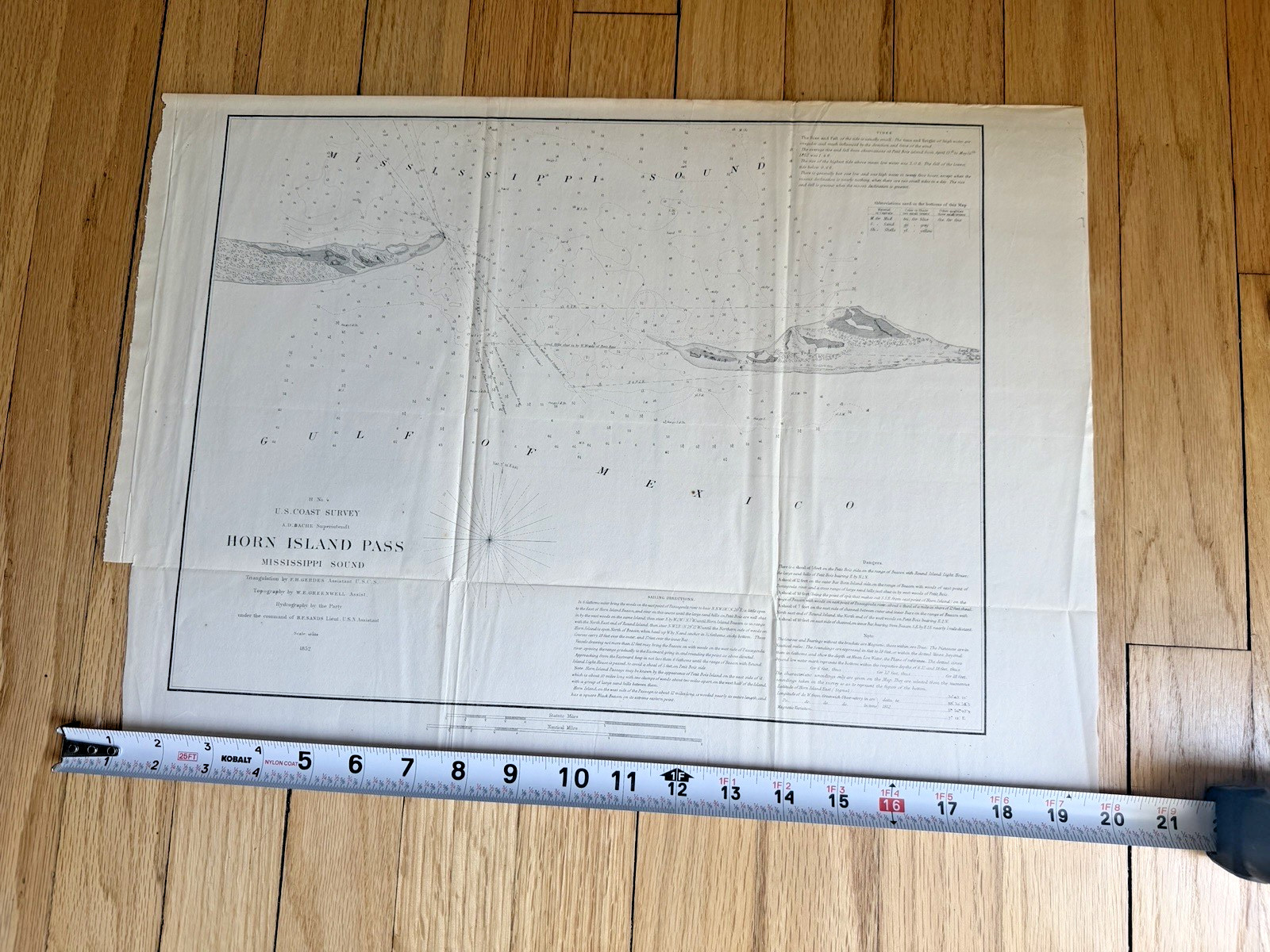 1852 B&W US Coast Survey map/chart Horn Island Pass Mississippi Sound #4