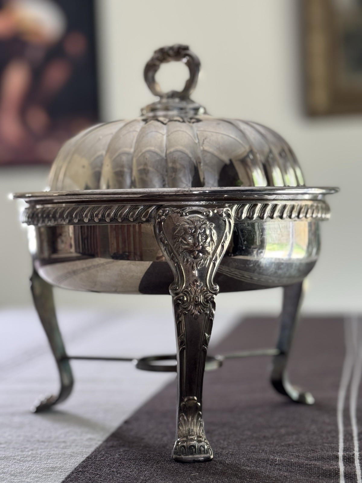 Victorian Silverplate Butter Dish Lion Pattern Domed Lid 1850-1899