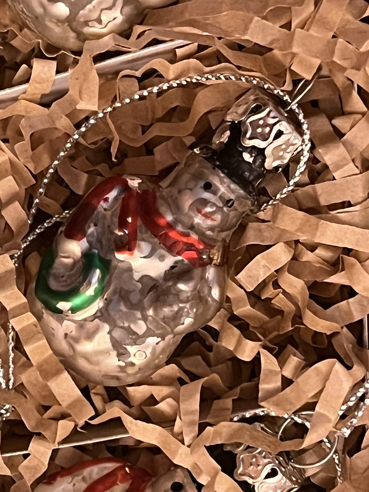 Vintage Style Glass Snowman boxed set 6 mini ornaments for Christmas tree