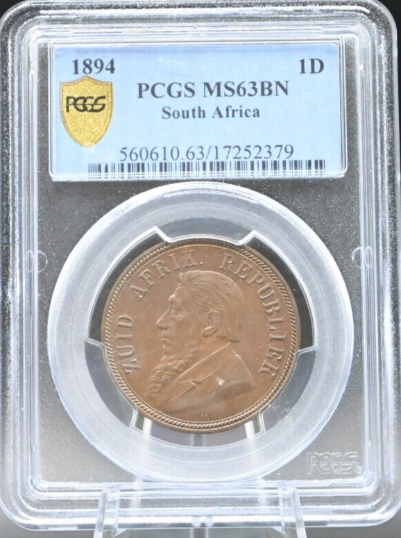 South Africa 1894 ZAR 1 Penny Brown MS 63 BN NGC VERY VERY RARE GRADE