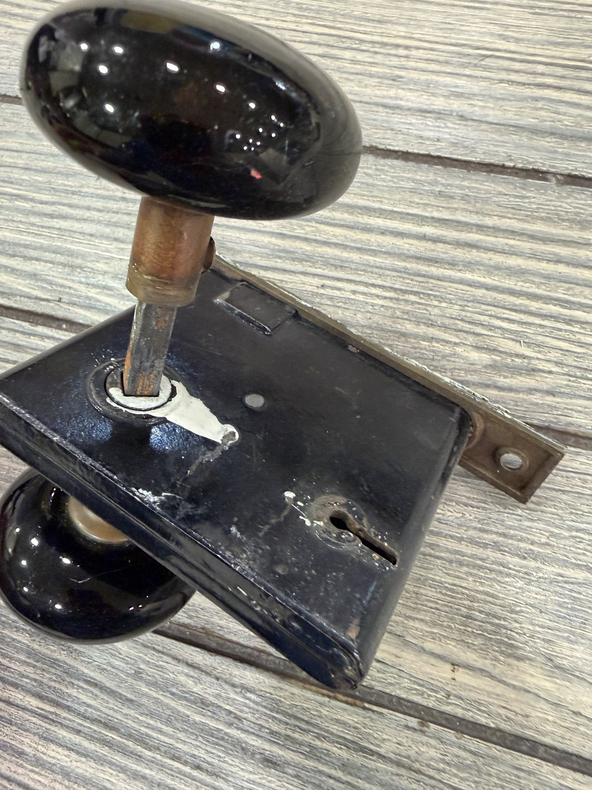 Antique Black Porcelain Door Knobs & Mortise Lock Set Hardware Salvage