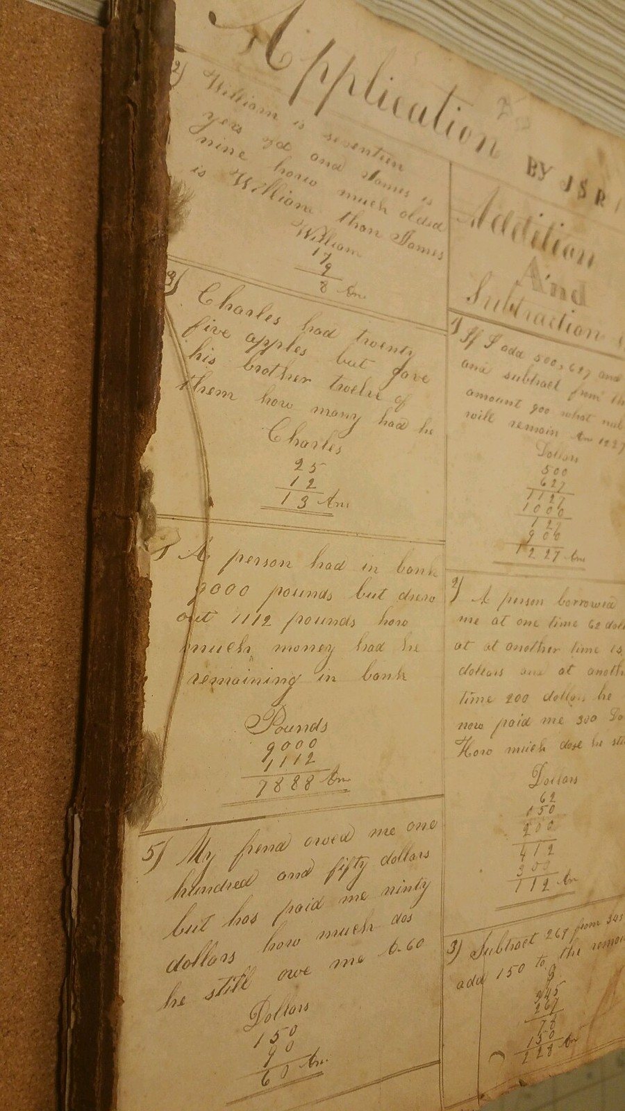 c1845 Arithmetic Workbook, folkart, original, calligraphy, antique Americana