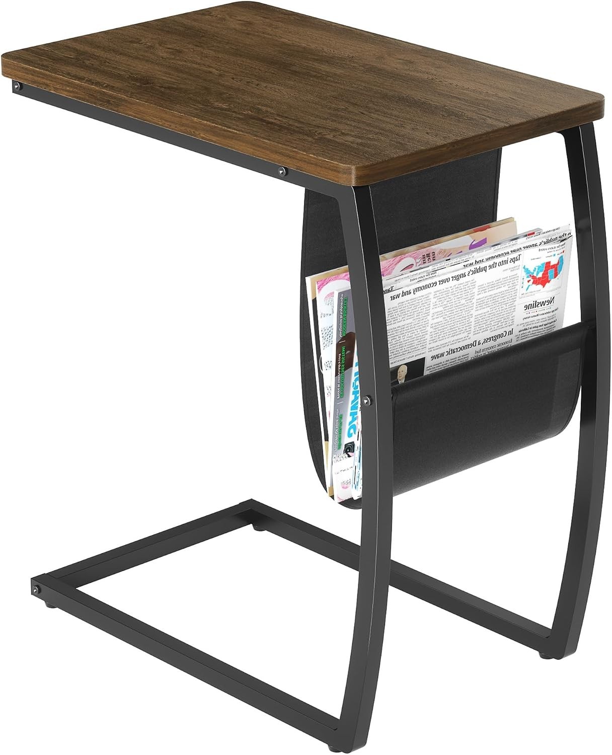 Versatile C-Shaped Walnut End Table – Perfect for Living Room or Home Office